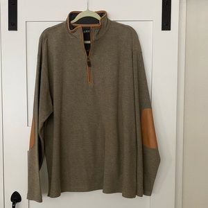 Orvis pullover with leather trim and elbow patches
